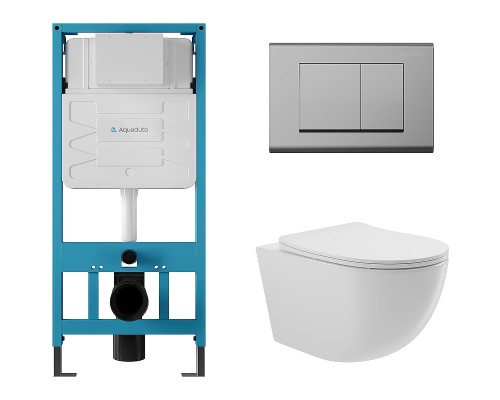 Комплект унитаза с инсталляцией Aqueduto Ovo AQDS024 с сиденьем Микролифт и клавишей смыва Хром