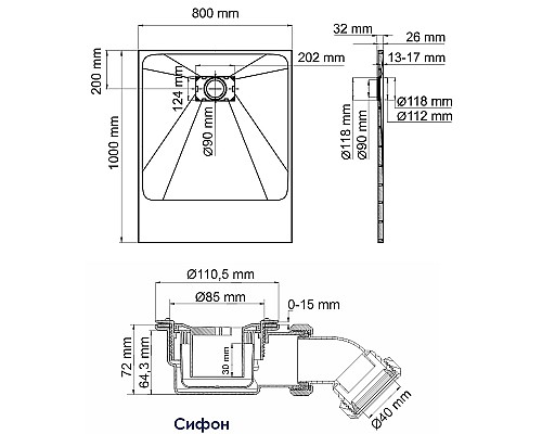 Душевой поддон из стеклопластика WasserKRAFT Main 100x80 41T17 Белый матовый