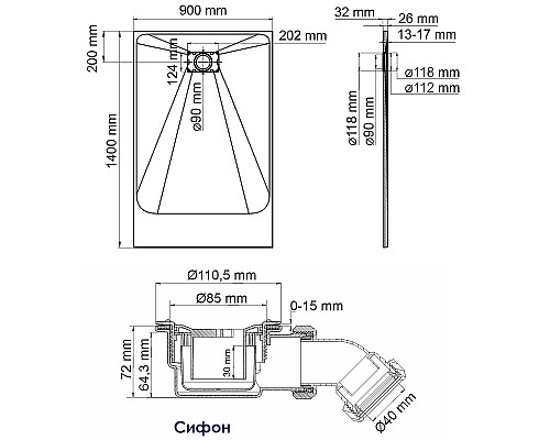 Душевой поддон из стеклопластика WasserKRAFT Main 140x90 41T36 Белый матовый