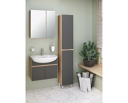 Тумба под раковину Runo Лада 60 00-00001369 подвесная Крафтовый дуб Графит