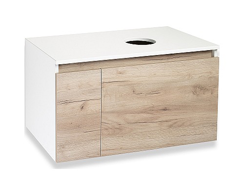 Тумба под раковину Runo Бари 80 00-00001375 подвесная Крафт дуб Белая