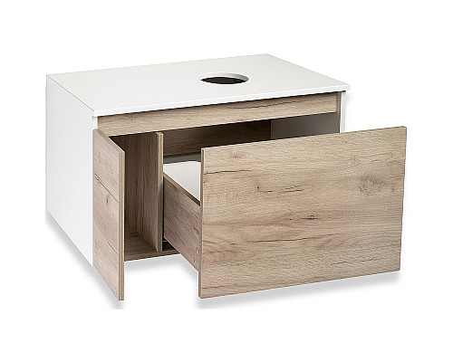 Тумба под раковину Runo Бари 80 00-00001375 подвесная Крафт дуб Белая