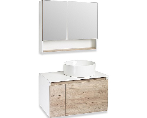 Тумба под раковину Runo Бари 80 00-00001375 подвесная Крафт дуб Белая