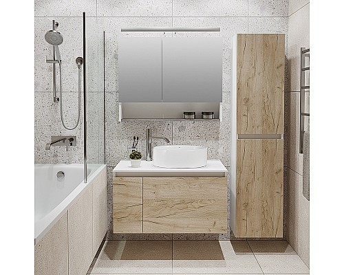 Тумба под раковину Runo Бари 80 00-00001375 подвесная Крафт дуб Белая