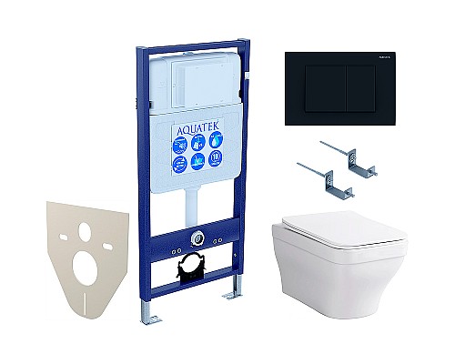 Комплект унитаза с инсталляцией Aquatek Set Aquatek Амадео cm-012 4в1 с сиденьем Микролифт и Черной матовой клавишей смыва