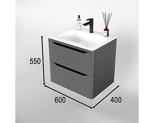 Тумба под раковину Style Line Марелла 60 Люкс Plus СС-00002406 подвесная Серый матовый антискрейтч