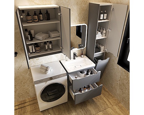 Тумба под раковину Style Line Марелла 60 Люкс Plus СС-00002406 подвесная Серый матовый антискрейтч