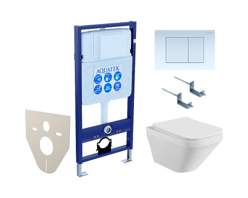 Комплект унитаза с инсталляцией Aquatek Set Aquatek Лира-009 4в1 с сиденьем Микролифт и Белой клавишей смыва