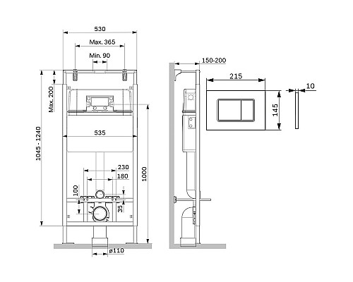 Инсталляция AM.PM MasterFit I012710.0238 для унитаза с Черной матовой клавишей смыва