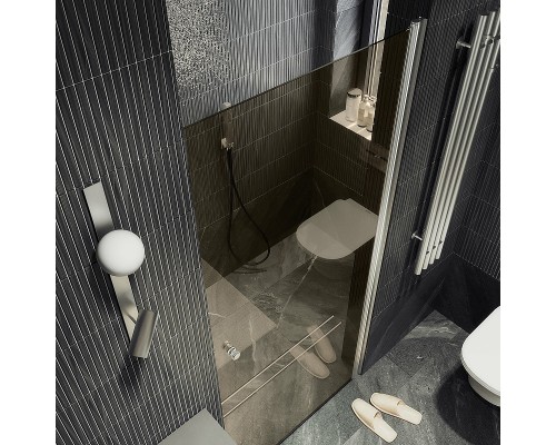 Душевая дверь Maybah Glass MGD-804-5 800x1980 на монопетле Хром матовый стекло бронзовое