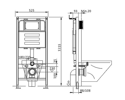 Инсталляция Maretti AC11P5211 для унитаза без клавиши смыва