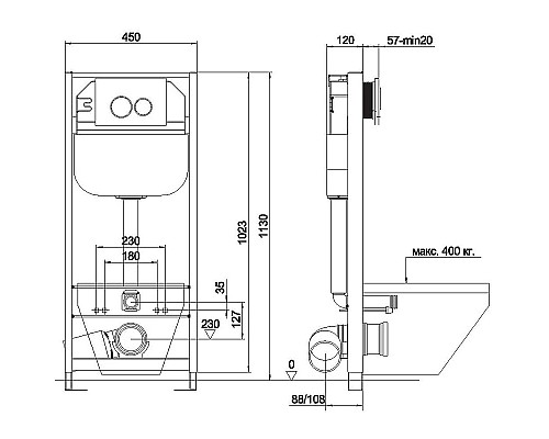 Инсталляция Aquanika Basic 10.702.450.02.05W для унитаза с Белой клавишей смыва