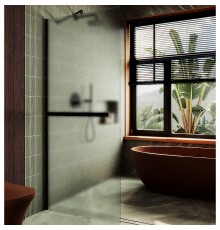 Душевая перегородка Maybah Glass 790x1950 в широком профиле Черный стекло сатиновое