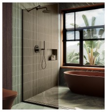 Душевая перегородка Maybah Glass 790x1950 в узком профиле Черный стекло бронзовое