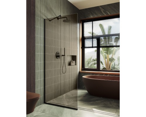 Душевая перегородка Maybah Glass MGD-696-6у 790x1950 в узком профиле Черный стекло бронзовое