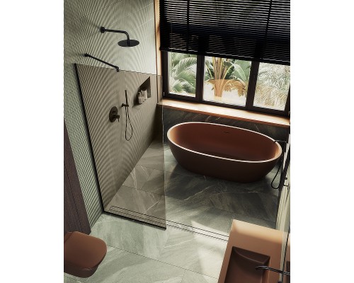 Душевая перегородка Maybah Glass MGD-696-6у 790x1950 в узком профиле Черный стекло бронзовое