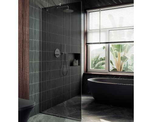 Душевая перегородка Maybah Glass MGD-698-5у 790x1950 в узком профиле Хром матовый стекло графитовое