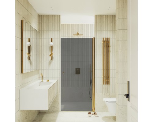 Душевая дверь Maybah Glass MGD-812-3 900x1980 на монопетле Золото стекло графитовое