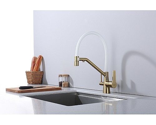 Смеситель для кухни Raglo R80.62.03 Золото матовое Белый