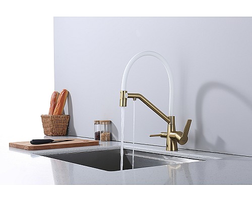 Смеситель для кухни Raglo R80.62.03 Золото матовое Белый