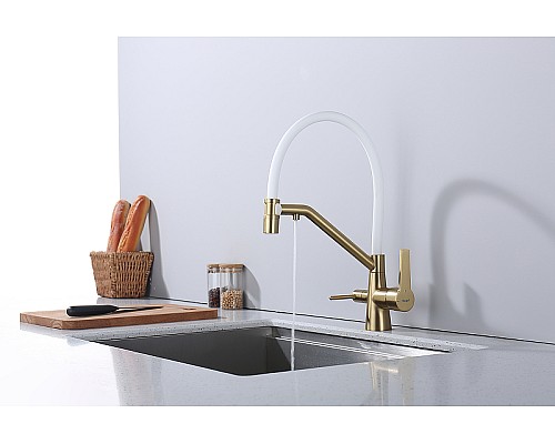 Смеситель для кухни Raglo R80.62.03 Золото матовое Белый