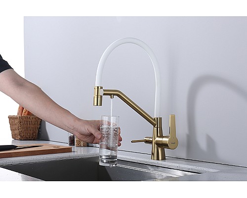 Смеситель для кухни Raglo R80.62.03 Золото матовое Белый