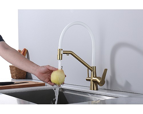 Смеситель для кухни Raglo R80.62.03 Золото матовое Белый