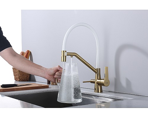 Смеситель для кухни Raglo R80.62.03 Золото матовое Белый