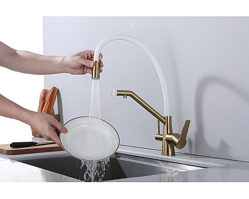 Смеситель для кухни Raglo R80.62.03 Золото матовое Белый