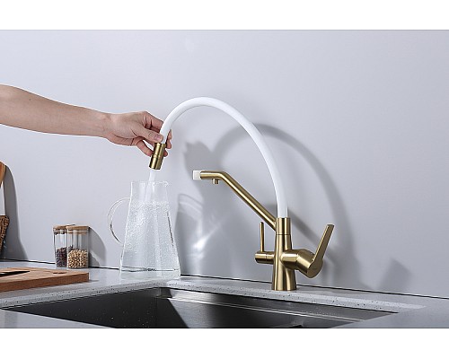 Смеситель для кухни Raglo R80.62.03 Золото матовое Белый