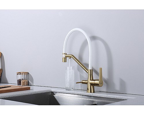 Смеситель для кухни Raglo R80.62.03 Золото матовое Белый