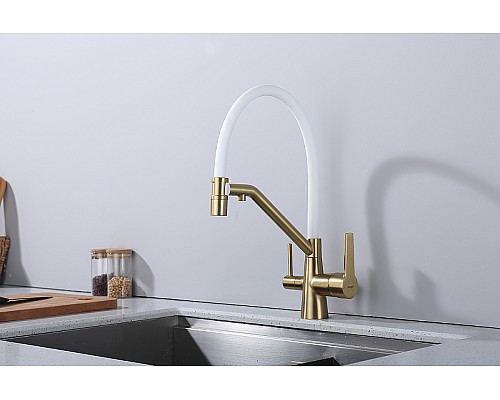 Смеситель для кухни Raglo R80.62.03 Золото матовое Белый