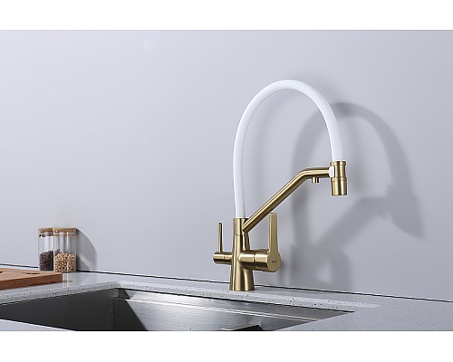Смеситель для кухни Raglo R80.62.03 Золото матовое Белый