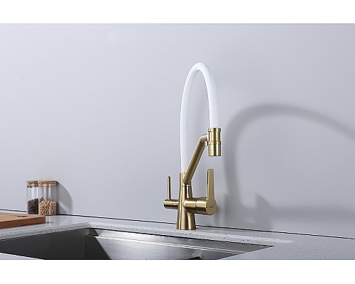 Смеситель для кухни Raglo R80.62.03 Золото матовое Белый