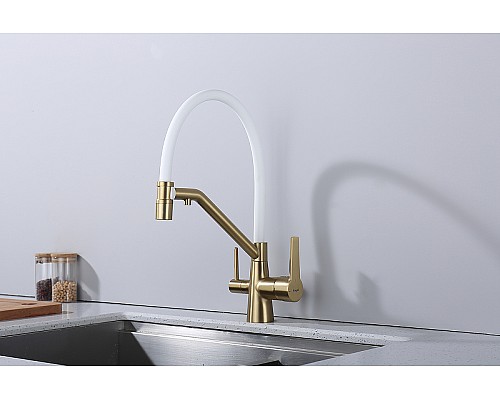 Смеситель для кухни Raglo R80.62.03 Золото матовое Белый