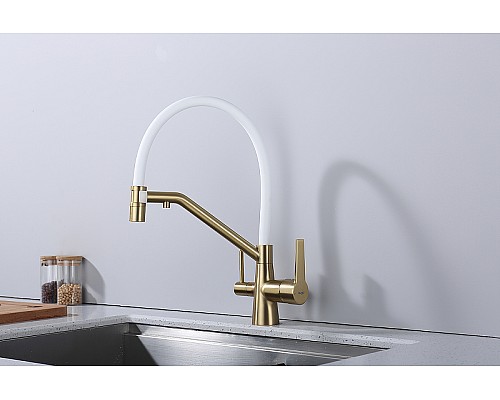 Смеситель для кухни Raglo R80.62.03 Золото матовое Белый