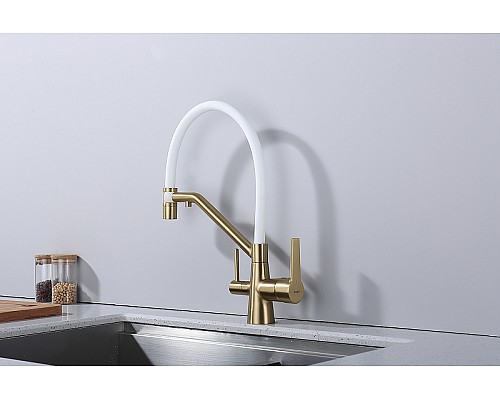 Смеситель для кухни Raglo R80.62.03 Золото матовое Белый