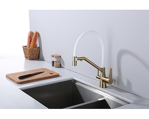 Смеситель для кухни Raglo R80.62.03 Золото матовое Белый