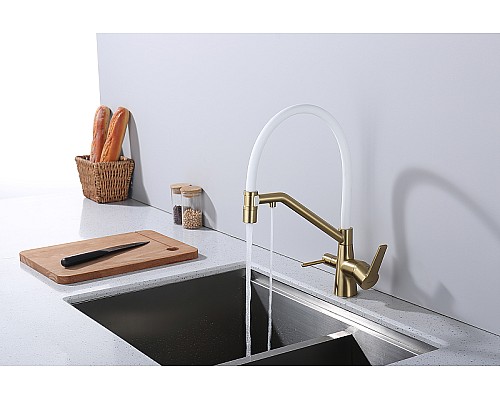 Смеситель для кухни Raglo R80.62.03 Золото матовое Белый