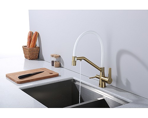 Смеситель для кухни Raglo R80.62.03 Золото матовое Белый