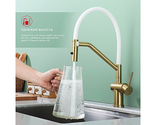 Смеситель для кухни Raglo R86.41.03 Золото матовое Белый