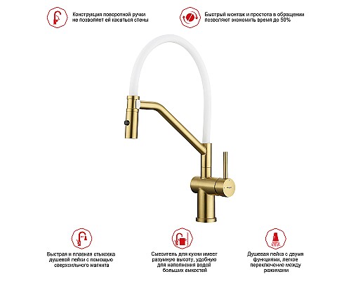 Смеситель для кухни Raglo R86.41.03 Золото матовое Белый