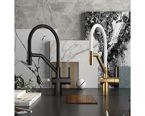 Смеситель для кухни Raglo R86.41.03 Золото матовое Белый