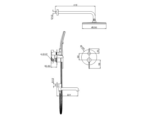 Душевая система Raglo R20.27.06 Черная матовая
