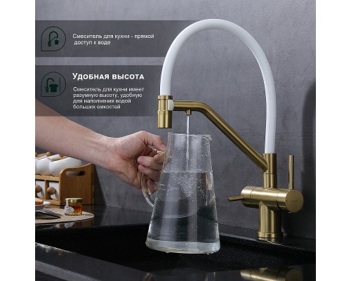 Смеситель для кухни Splenka S70.62.03 Золото матовое Белый