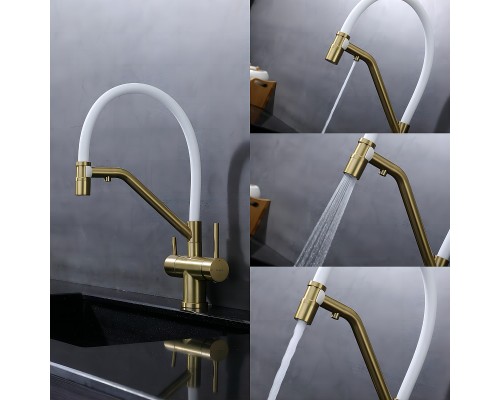 Смеситель для кухни Splenka S70.62.03 Золото матовое Белый