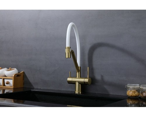 Смеситель для кухни Splenka S70.62.03 Золото матовое Белый