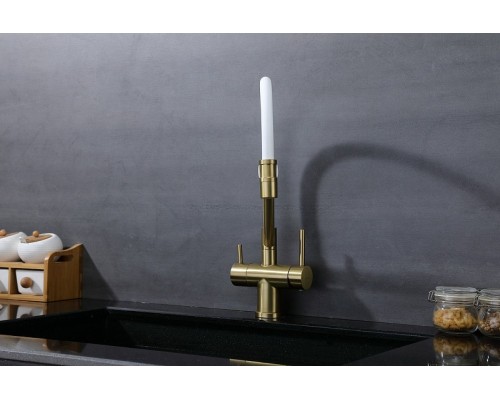 Смеситель для кухни Splenka S70.62.03 Золото матовое Белый