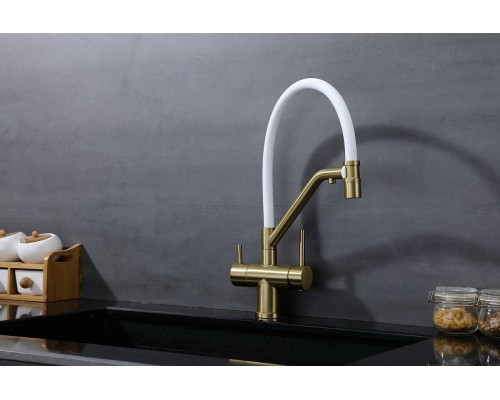 Смеситель для кухни Splenka S70.62.03 Золото матовое Белый