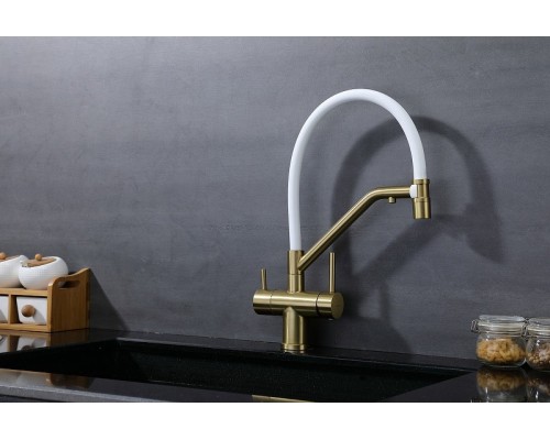 Смеситель для кухни Splenka S70.62.03 Золото матовое Белый